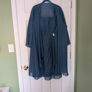 Navy Blue Chiffon Wrap Dress with Matching Jacket